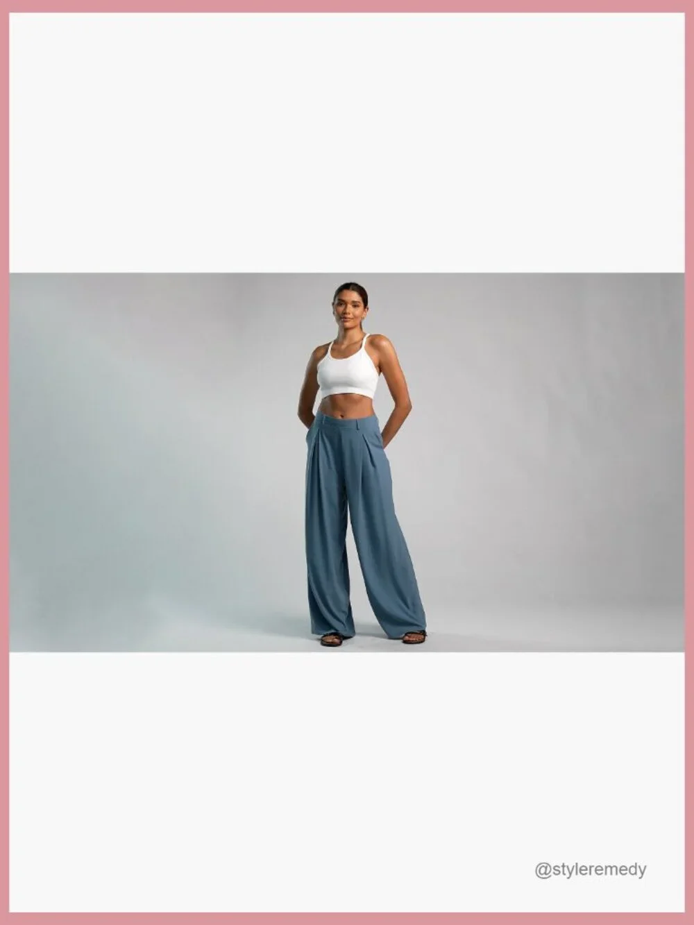 Chiffon Pleated Wide Leg Pants Lightweight High Waist with Pockets